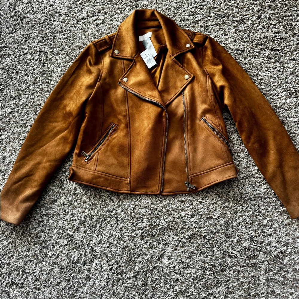 LOFT Brown Leather Motorcycle Jacket